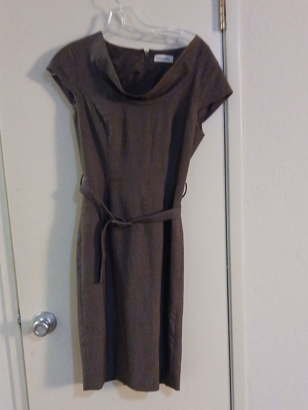 Calvin Klein Brown Midi Sheath Dress with Waist Tie